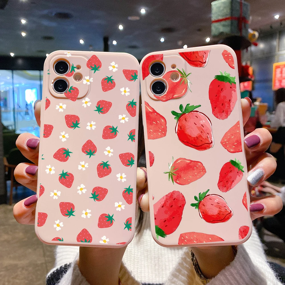 Summer Fruit Phone Case for IPhone 12 11 14 13 15 Pro Max X XR XS MAX 7 8Plus SE20 Shell Strawberry Fundas Shockproof Pink Cover