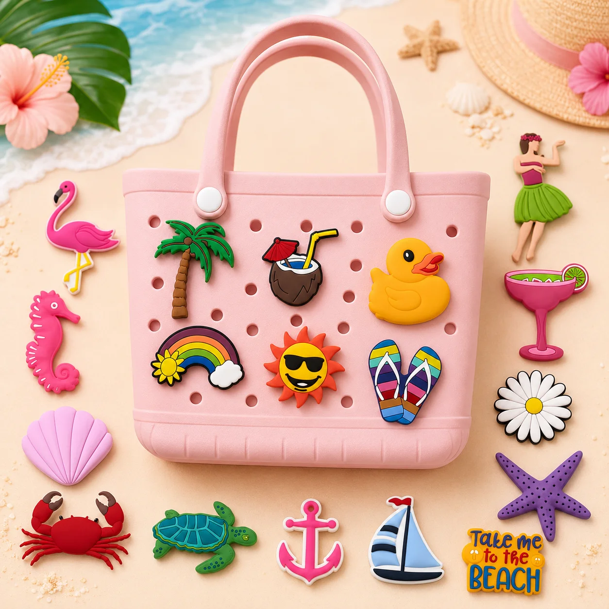 1pcs PVC Sunflower Rainbow Decorative for with Hole Tote Bag Accessories for Girl Women Beach Hand Bag Charms Decorations Buck