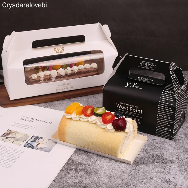 

10pcs Swiss Roll Baking Cake Packaging Portable Western Cake Cheese Box Mousse Long Gold Stamping Box Baby Shower Part