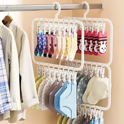 Double-layer Drying Rack With 18/26 Clips Windproof Underwear Socks Clip Hanger Space-Saving Drying Rack For Balcony Wardrobe