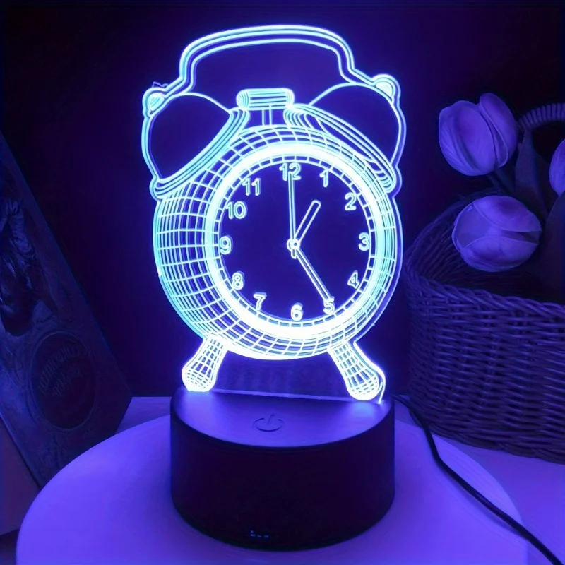 Colorido 3D Despertador Night Light, Colorido Mudar de Cor, Interruptor de Toque, Lâmpadas, Presente para Família, Casa, Ornamento Criativo