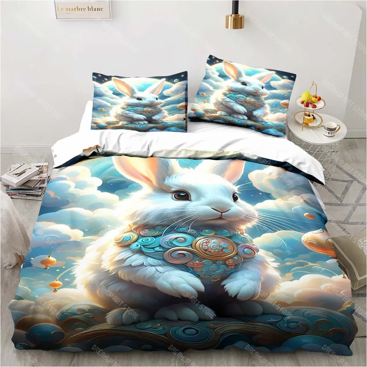 

3D Cartoon rabbit pattern printed bedding pillowcase duvet cover bedspread set children's room bedding set luxury birthday gift