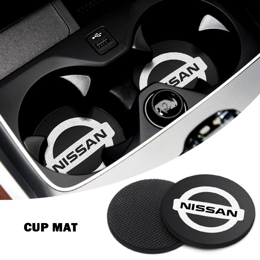 2PCS Car Coaster Cup Holder Non-slip Mat Interior For Nissan X-trail Qashqai Note Juke Sentra Patrol Navara Micra Almera Tiida