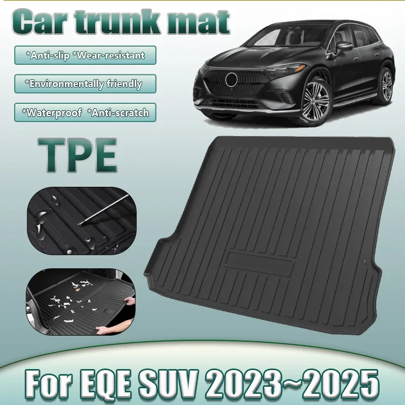 

Black Car Trunk Mat For Mercedes-Benz EQE Accessories SUV X294 2023 2024 2025 Anti-dirty Waterproof TPE Material Rubber Pad Mats