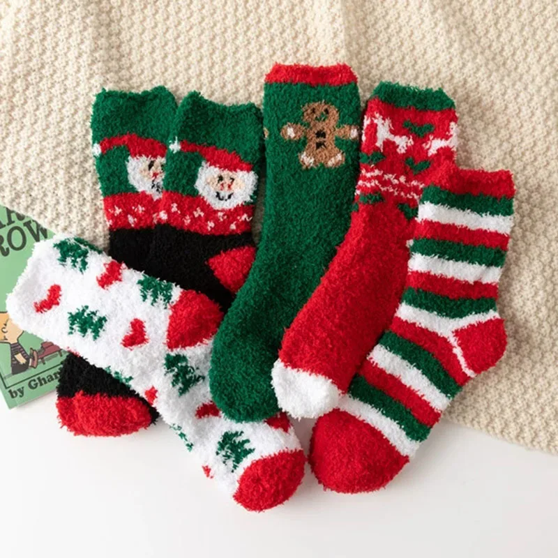 

Winter Thickened Warm Coral Fleece Socks Female 5 Color Christmas Sleeping Home Floor Socksing Trend Velvet Middle Tube Socks