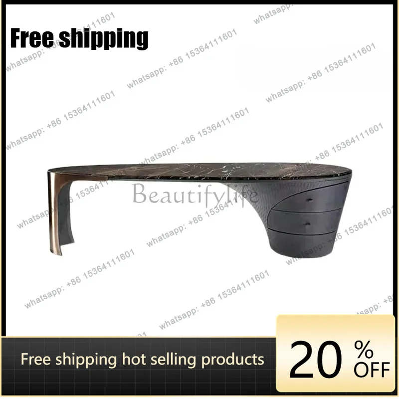 zj.Italian marble desk light luxury modern high-end boss table creative special-shaped desk with drawers