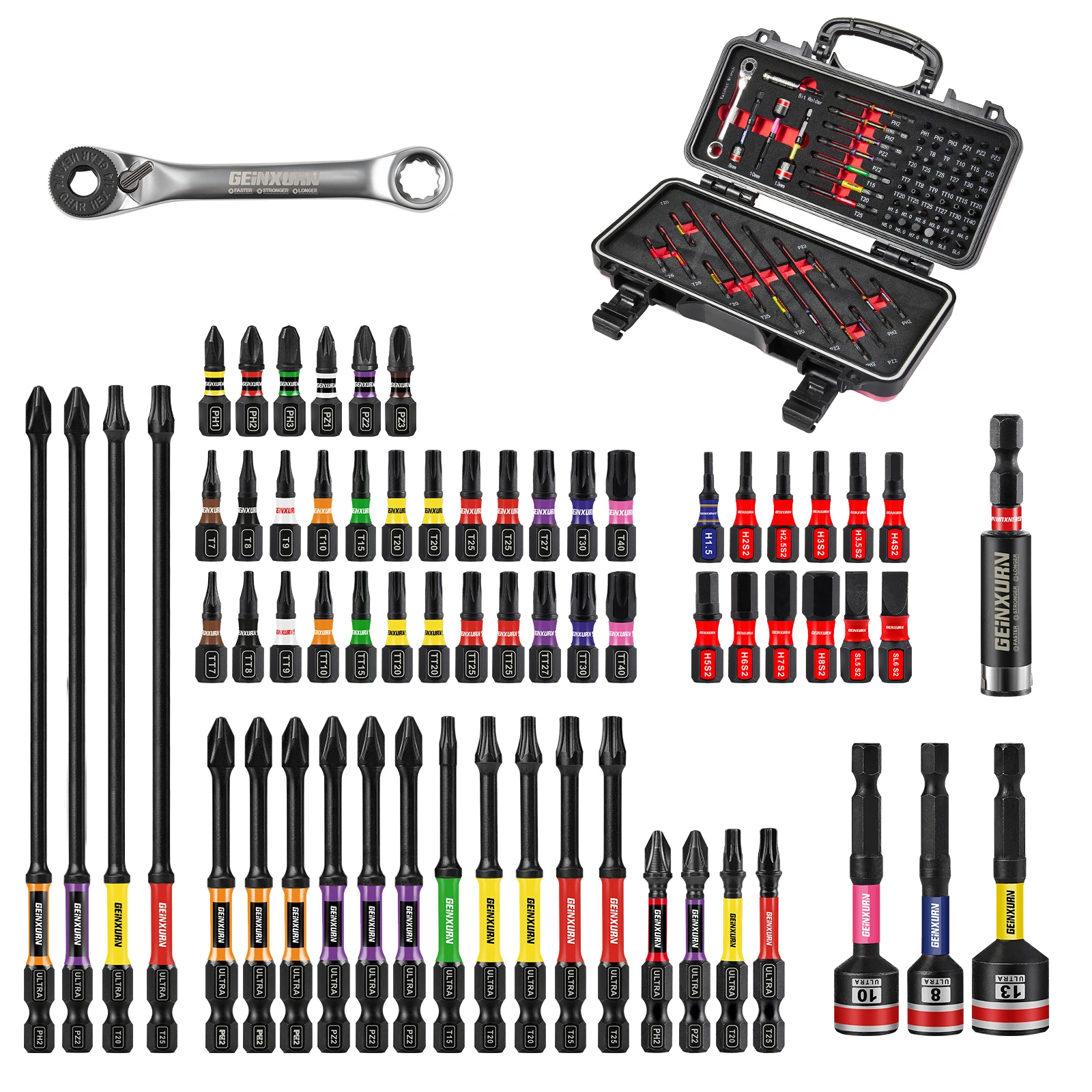 

Набор инструментов Geinxurn, 66 шт., упакованные, ударные отвертки, гайковерт, мини-ключ с храповым механизмом и ударный держатель бит для домашнего ремонта