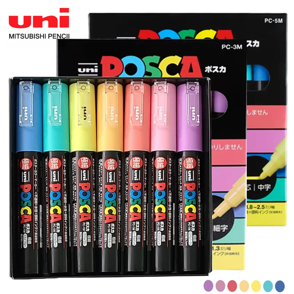 7 Light Colors Japan UNI POSCA Marker Set PC-1m/3m/5m Advertising Graffiti Manga Highlight Acrylic Pen Art Supplies Stationery