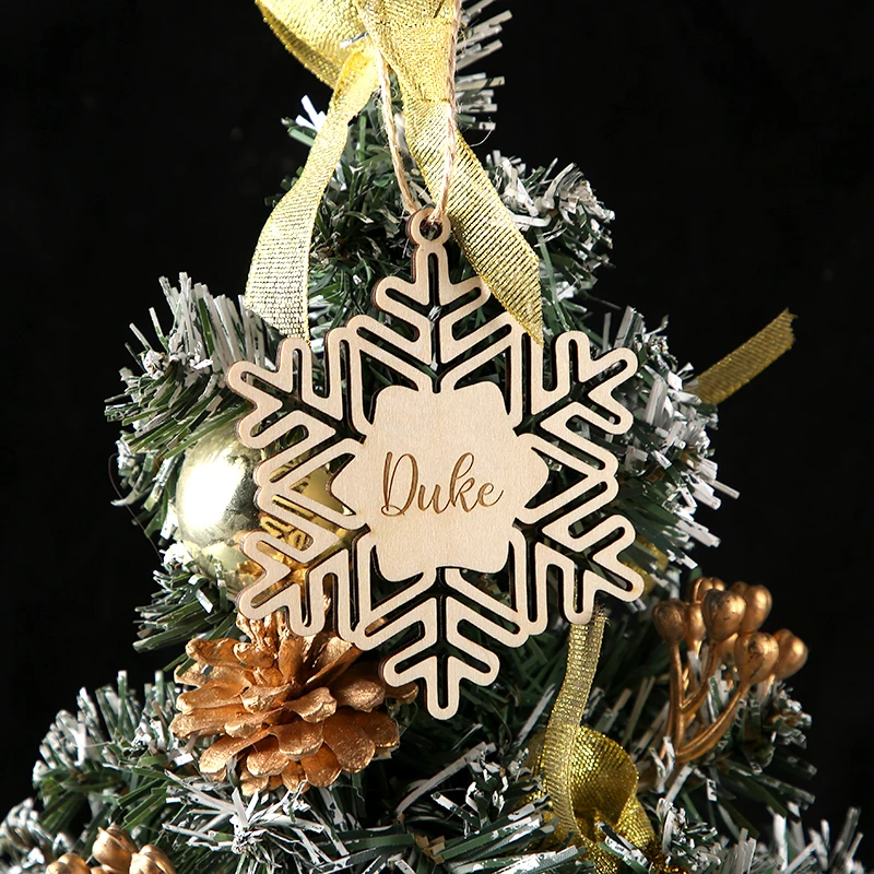 Custom Laser Cut Wooden Christmas Gift Tags with Names Personalized Snowflake Decor Customizable Wood Name Tags