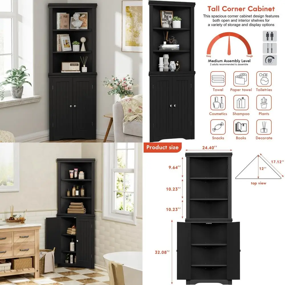 

yeshomy corner cabinet,storage cupboard with doors,tall storage cabinet with adjustable shelves, for living room,bathroom,kitche
