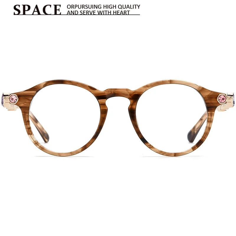 Luxury Round Plate Glasses Frames Men Women Metal Temple Rhinestone Optical Eyewear Anti Blue Light Prescription Eyeglass Frame