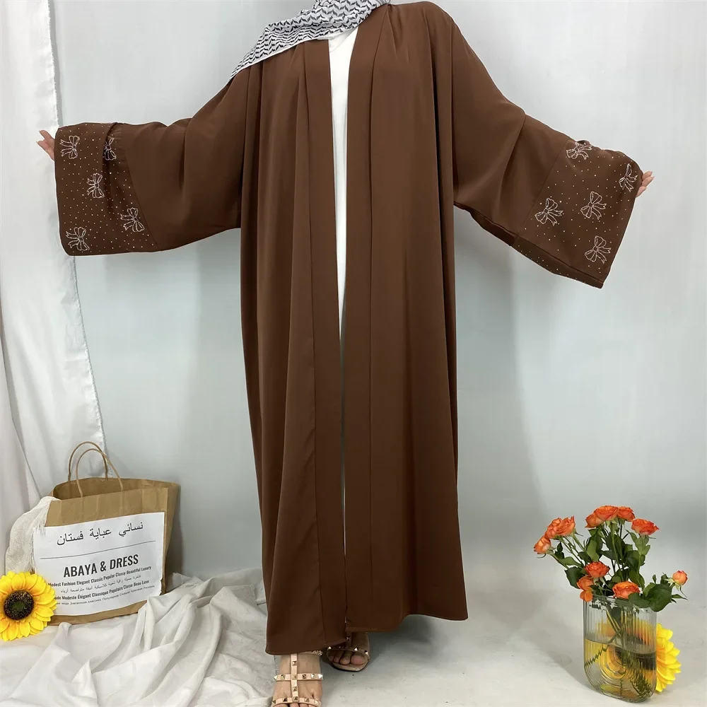 Abaya Robe Luxus Heißer Diamant Lose Frauen Lange Lose Kleid Muslimischen Bogen Robe Neue Mode Kimono Lange ärmeln Strickjacke