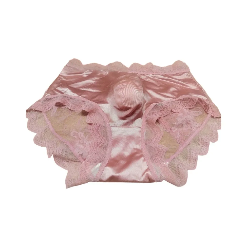 Men Satin Embroidery Floral Lace IceSilk Briefs Underwear 3D Bulge Pouch Panties Sexy Underwear U Bulge Pouch Male Lingerie