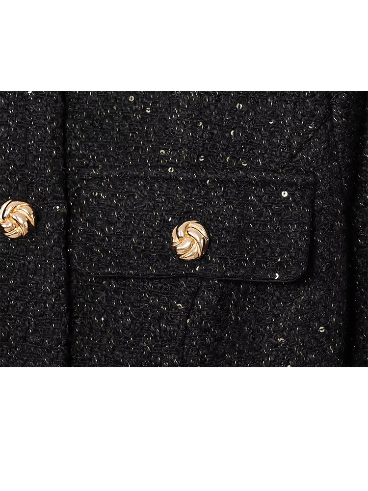 HH 2025 Cappotto con paillettes moda femminile O Collo monopetto maniche lunghe con cintura Giacca da ufficio elegante da donna casual Mujer