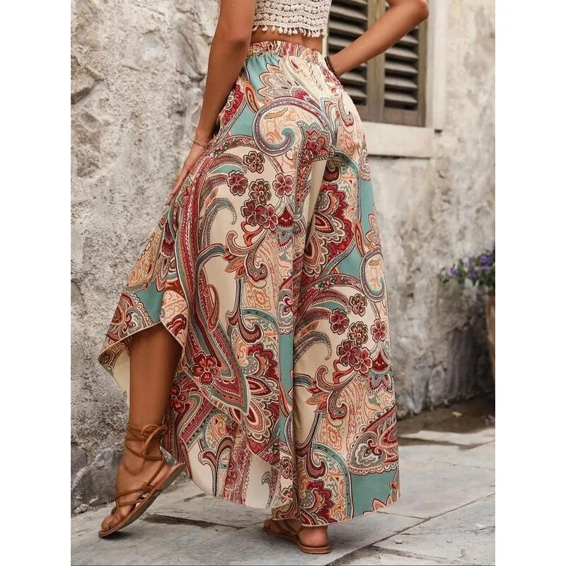 Women's Paisley Print High Waist Wide Leg Boho Pants Casual Harajuku Style Neutral Fit Other Material 100% Spring Collection