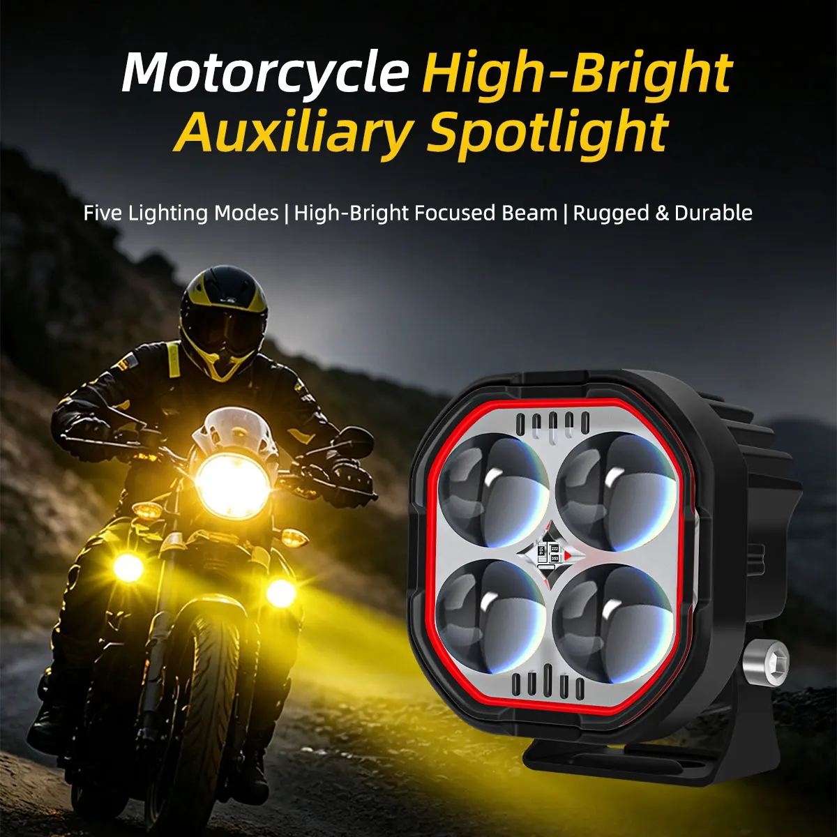 1/2pcs Motorcycle 4Lens Mini LED Spotlight White Yellow Stobe Red Ringlight Flash DRL Driving Lamp Fog Lamp 12V