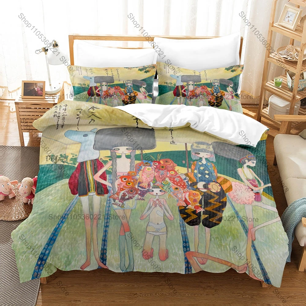 Cool Japanese Superflat Artist Aya Takano Pastel Fantasy Print Duvet Cover + 2 Pillowcases Soft Microfiber Art Fan Bedding
