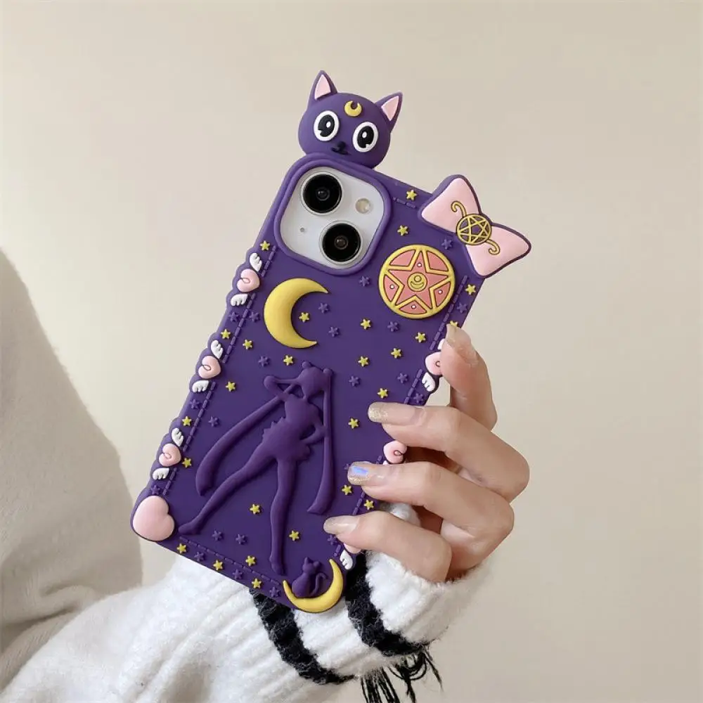 Sailor Moon Luna Cat iPhone15 3D Mobile phone protective case All inclusive Anti fall measures Japanese anime periphery gifts