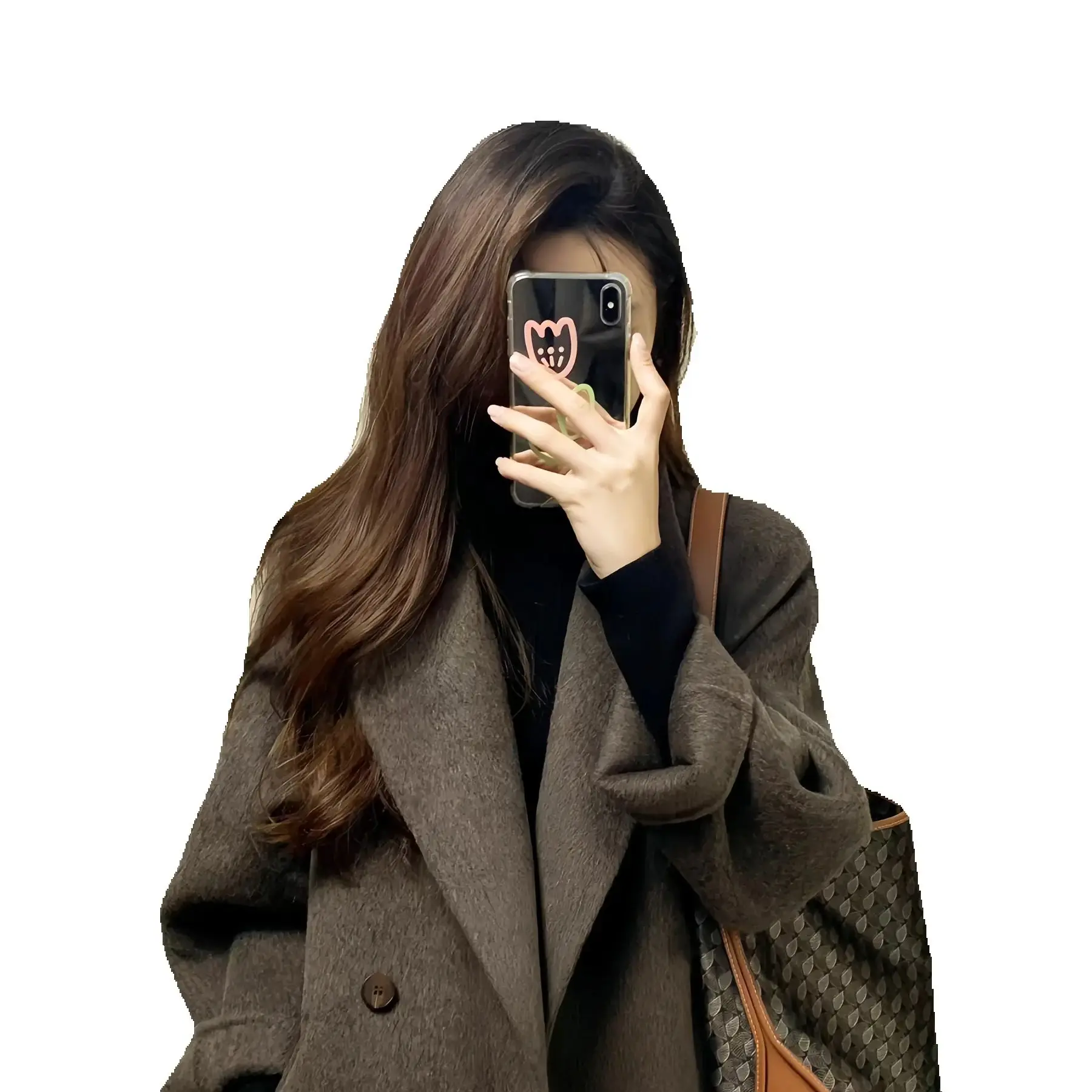 معطف كشمير عالي الجودة بلون الجمل على الوجهين للنساء لخريف وشتاء 2025 نمط كوري جديد متوسط الطول صوف فضفاض وعصري