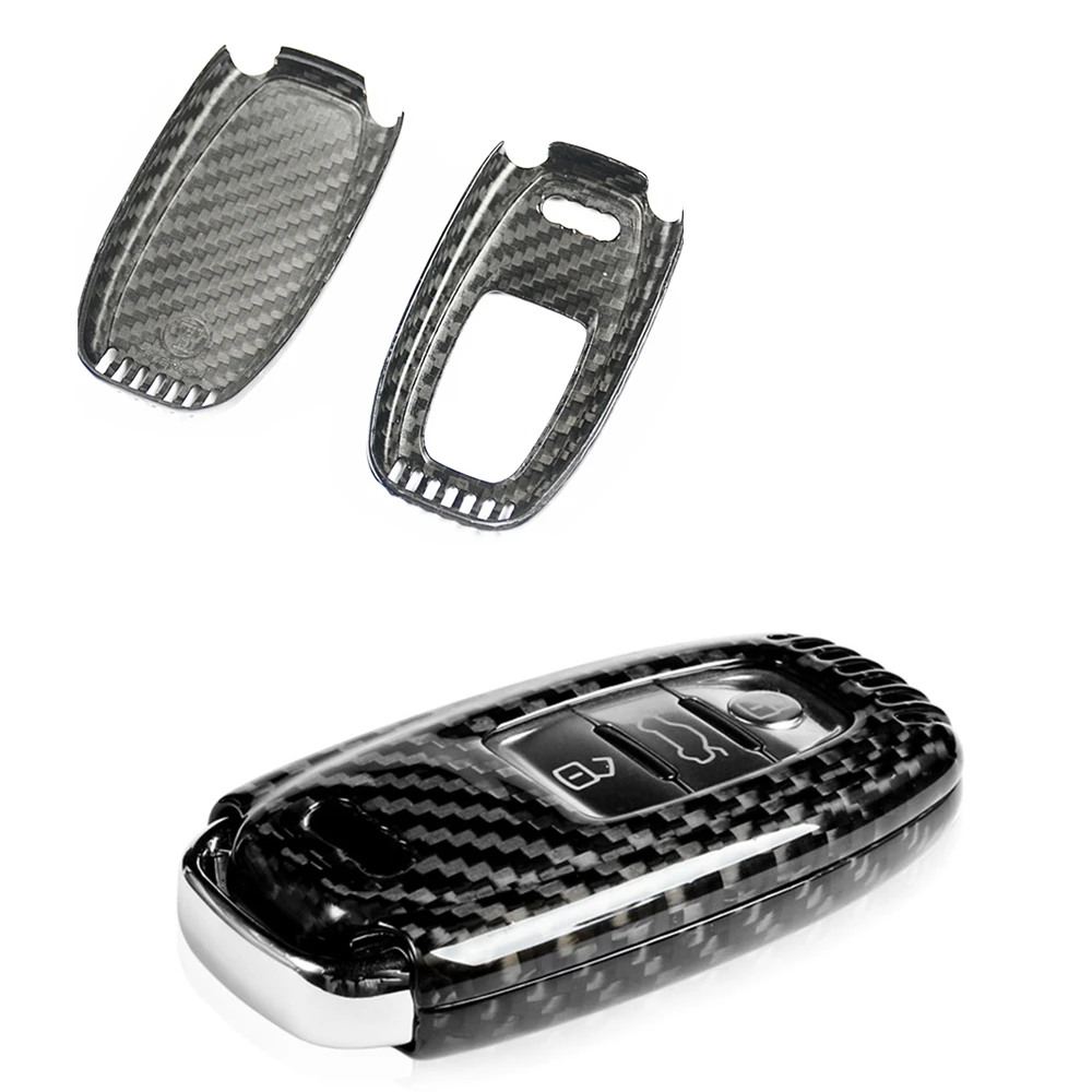 Carbon Fiber Car Auto Remote Smart 3-Button Key Shell Fob Cover Case Snap-On For Audi A3 A4 A5 A6 A7 A8