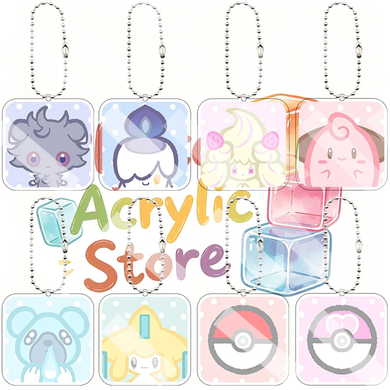 Anime Cartoon Espurr Vanillite Alcremie Jirachi Pokeball Peripheral Acrylic Keychain Pendant Decor Accessories Keyring Gifts Toy