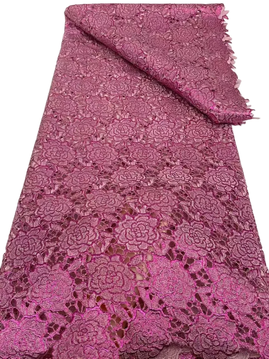 

Wholesale African Cotton Cord Lace Fabric 2025 High Quality Nigerian Gilding Guipure Cord Lace Fabric For Women Wedding Sewing