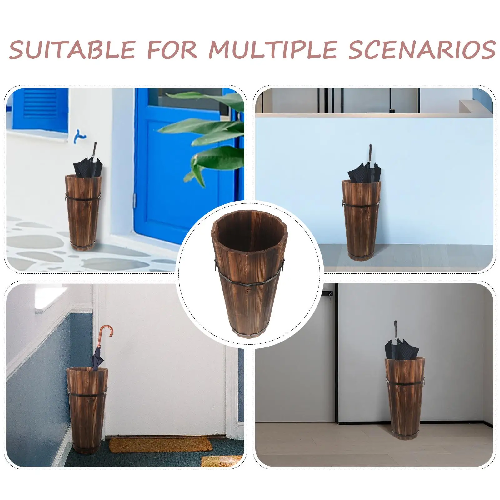 

Wooden Umbrella Bucket Holder Hotel Umbrella storage Stand Entryway Outdoor Walking Stick Bracket multiuse home Spacesaving tool