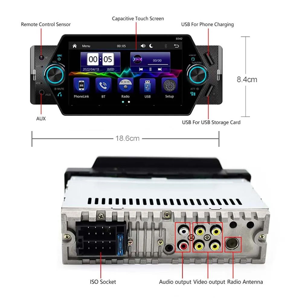 Hisound Lettore Mp5 per auto stereo per auto Single Din 1 Din con telecamera di retromarcia automatica Carplay Android