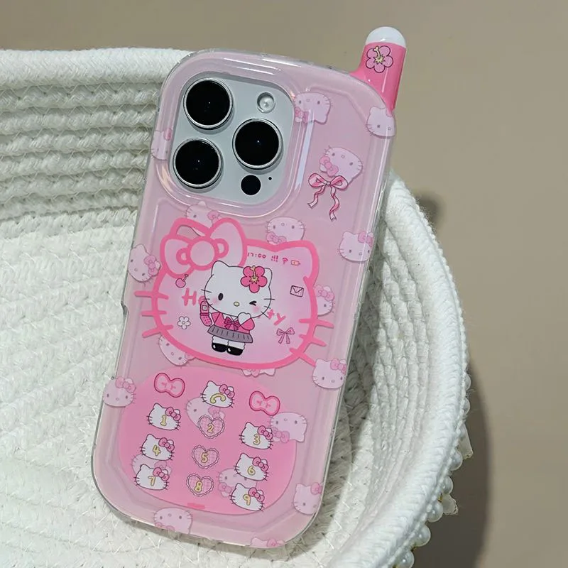 Cute Hello Kitty Phone Case Korean Japanese Style Retro Telephone Anti Drop for IPhone 14 15 16 17 Pro Max Protective Cover Gift image 2