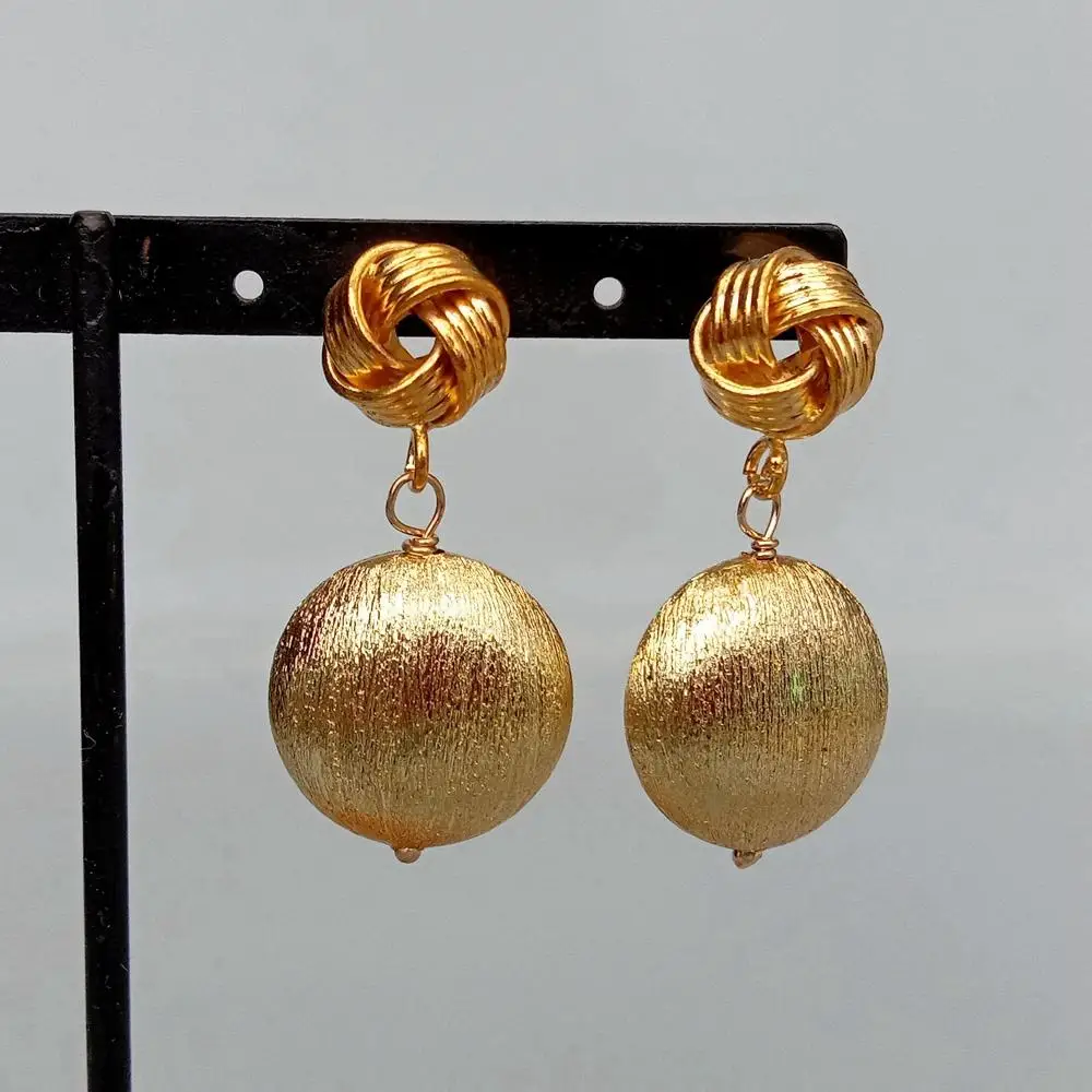 Y·YING Coin Dangle Earrings Gold Color Plated Brushed Drop Earring Lady Elegant Jewelry