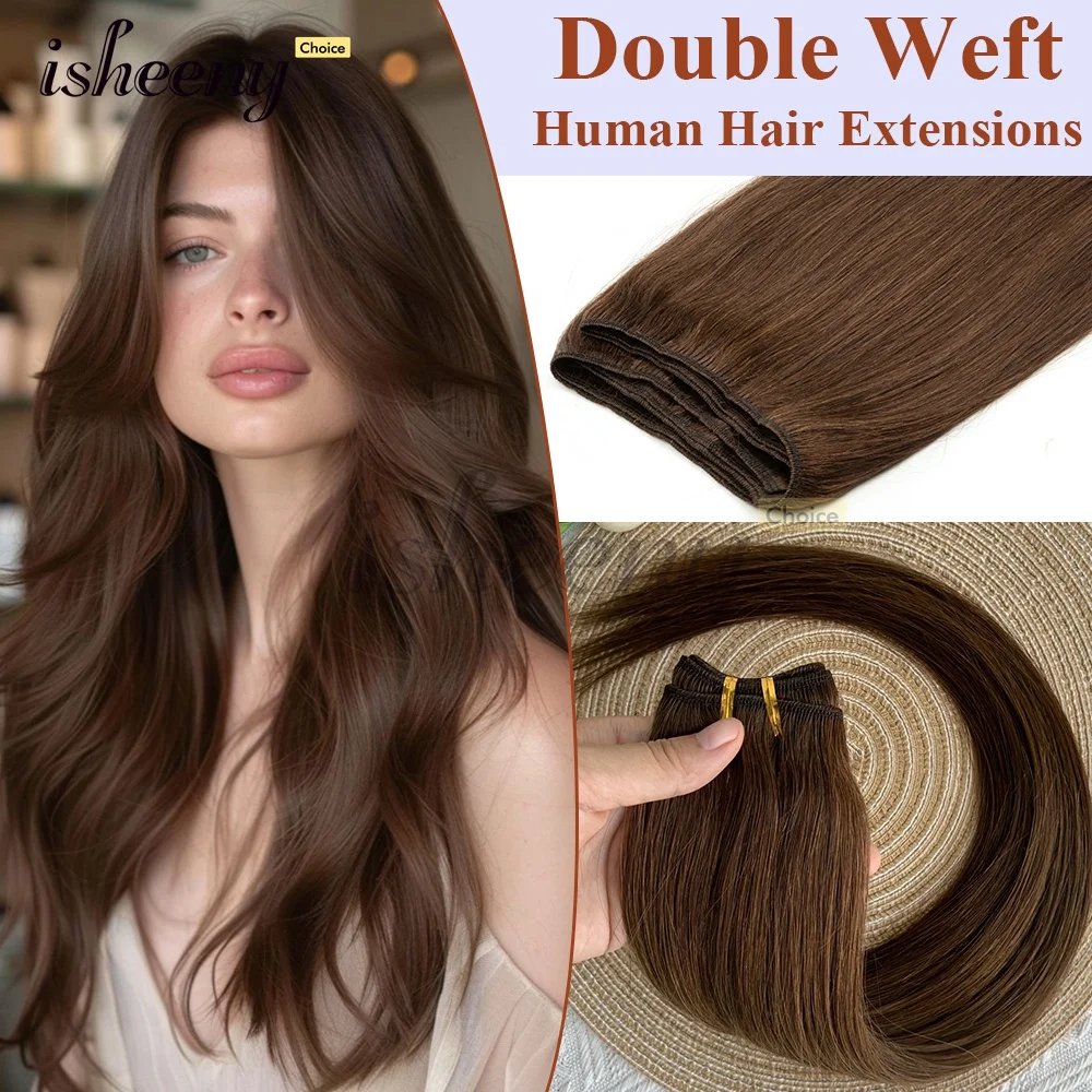Invisible Sew In Human Hair Weft Natural Straight Machine Remy Double Weft Hair Bundles 50g/pack Sewing In Hair Weaves For Women
