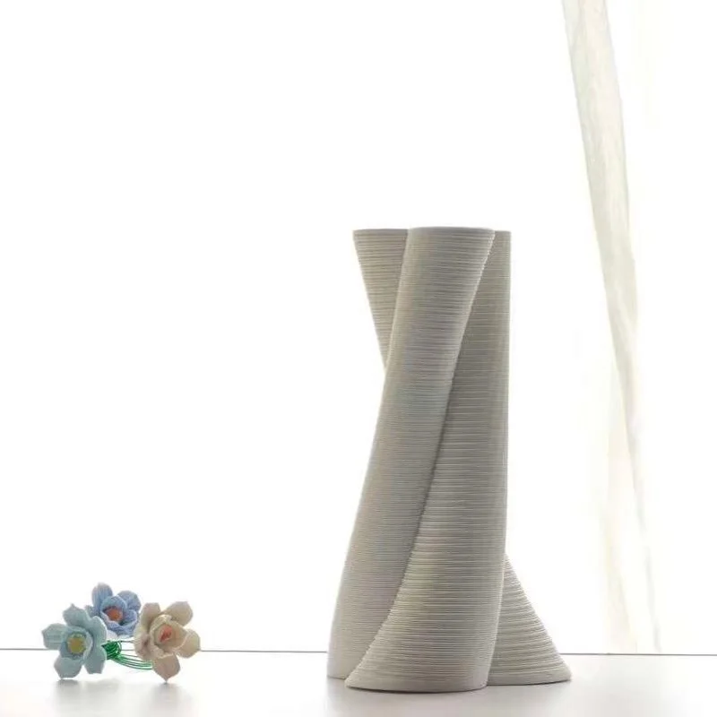 Simple 3D Printed White Ceramic Vase Ornaments Home Bedroom Table Flower Arrangements Decoration Item Homestay Store Accessories