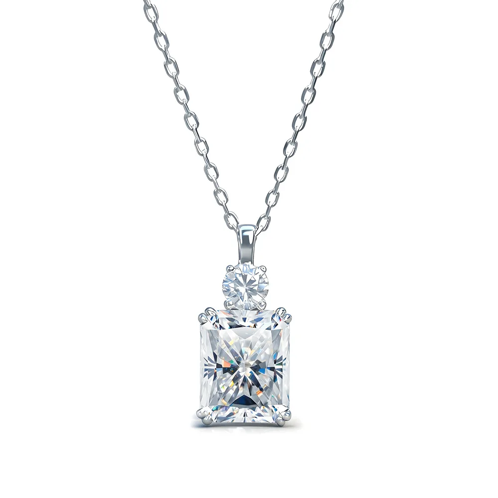 S925 silver sugar square zirconium pendant necklace women's silver 8x10mm Redeen square pendant accessories