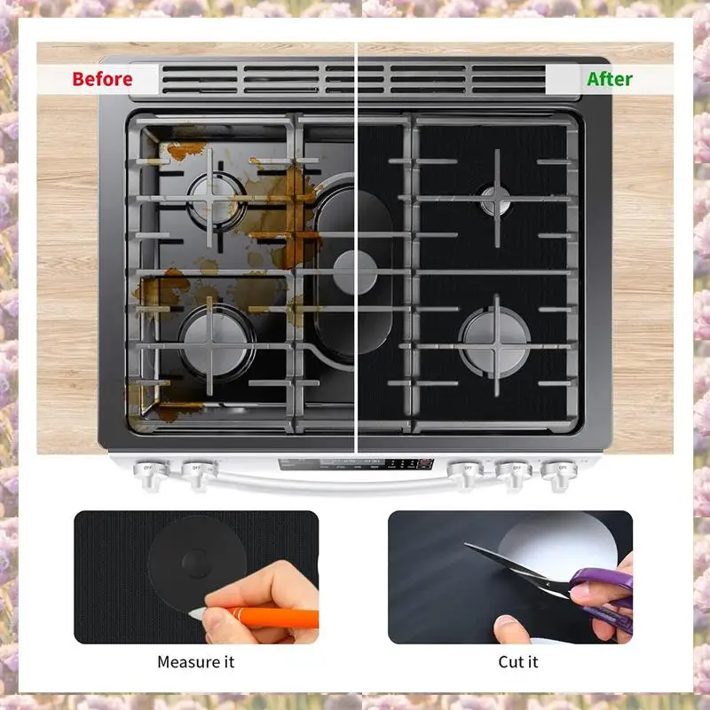 -FTGT 3 قطع أغطية علوية لموقد الغاز، واقي موقد قابل للغسل وقابل لإعادة الاستخدام لمجموعة الغاز، حرارة سميكة 0.4 مم، سهل الاستخدام #2