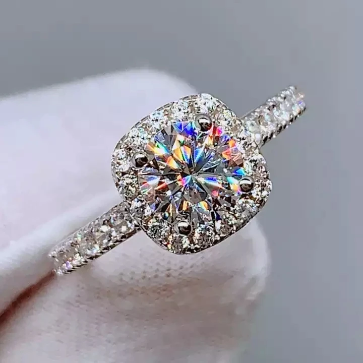 1CT 2CT 3CT D Color VVS1 Square & Round Brilliant Cut Moissanite Ring For Women GRA Certified S925 Sterling Silver Lab Diamond Wedding Engagement Band Pass Diamond Tester Luxury Fine Jewelry Gift
