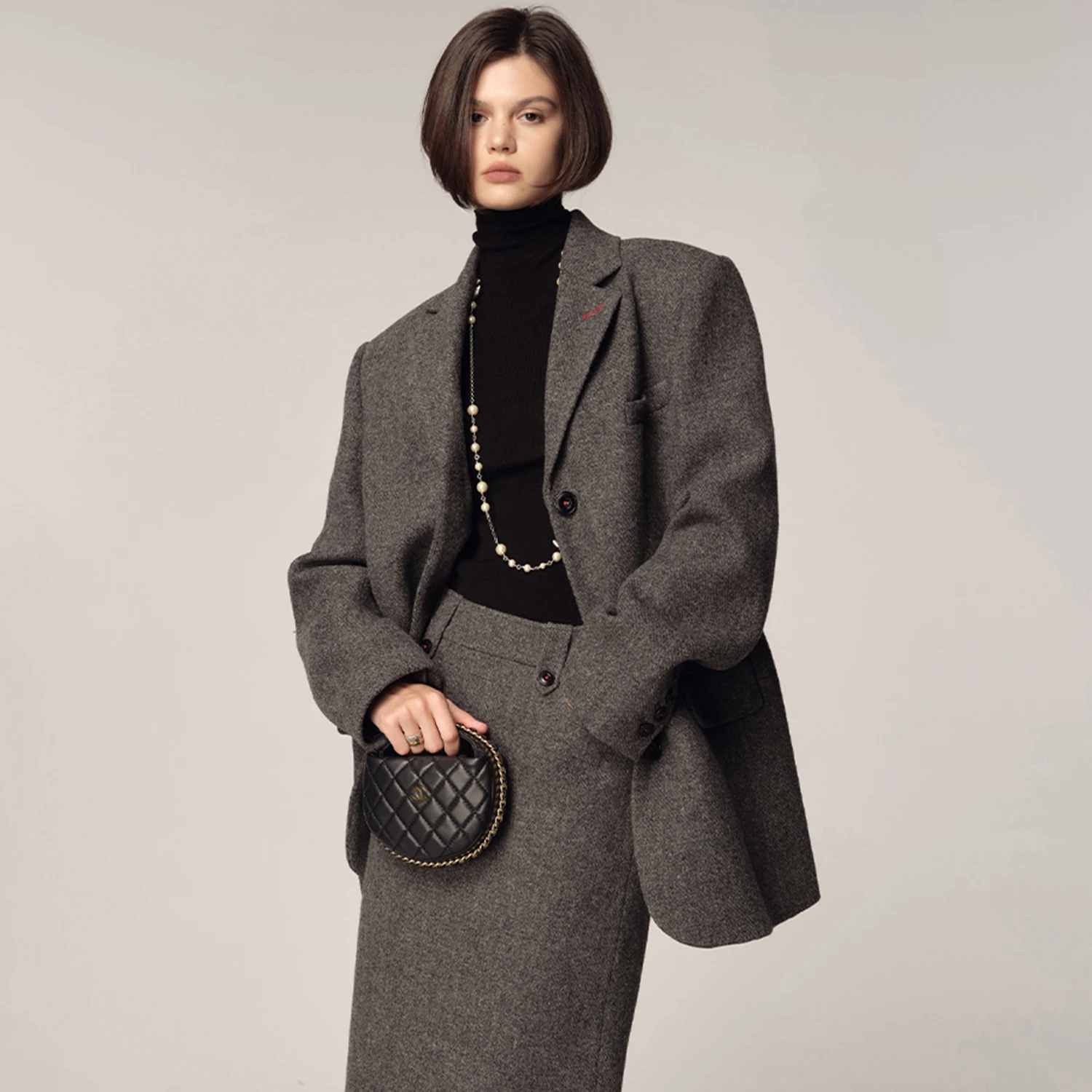 Allingentle Dark Grey Woolen Blazer Elegant Suit Jacket for Business Party  Office Work Outfits Customize