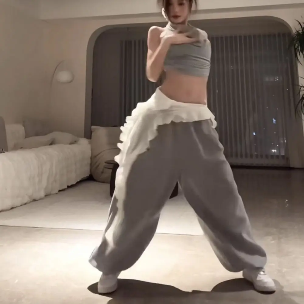 ジーンズパンツ装飾ヒョウレースミニスカート不規則な Y2K ストリートシャーリングスカートシースルー原宿プリーツスカート