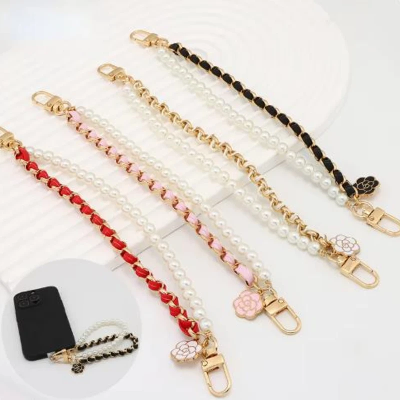 Pearl Leather Mobile Phone Double-deck Bracelet  Anti-lost Cell Phone Strap for Samsung Galaxy S24 Ultra Galaxy Z Fold6 Flip6