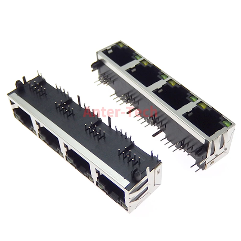 1PCS RJ45 1X4 1*4 Network Ethernet female chassis connector with/without light RIGHT ANGLE 56 8P8C female jack connector