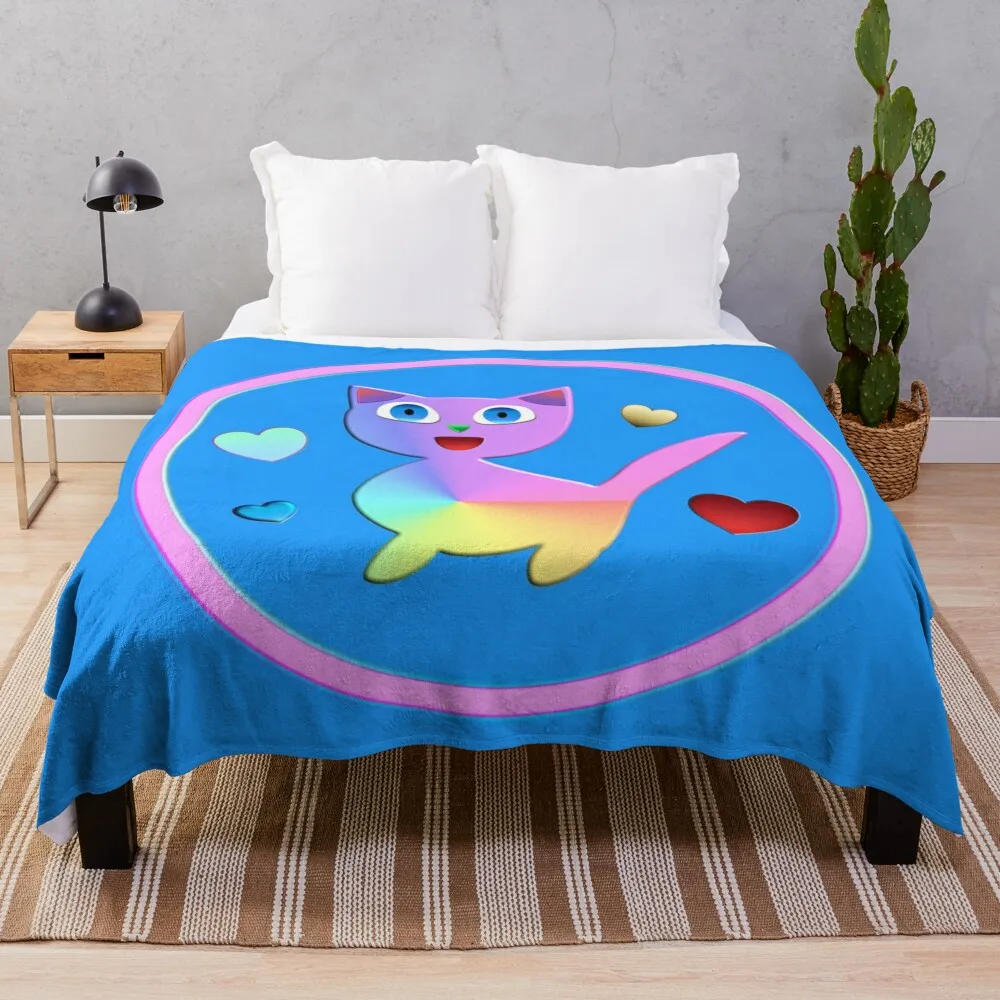 Cute Rainbow Cat Throw Blanket cosplay anime Furry Retros Comforter Blankets