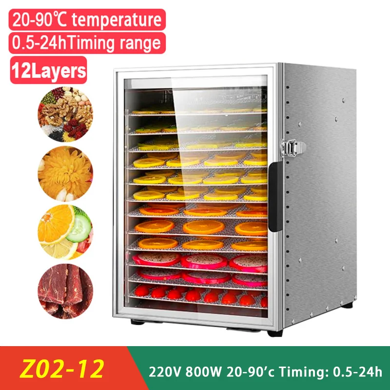 Home 12 Trays Dried Fruit Machine Fruit Tea Commercial High Capacity Temperature Control Vegetable Dried Dehydration Machine