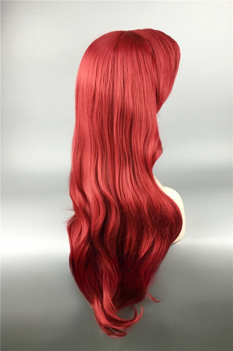 70cm Wig merah duyung kecil tubuh rambut palsu bergelombang sintetis Wig Cosplay putri Ariel Wig peran bermain kostum