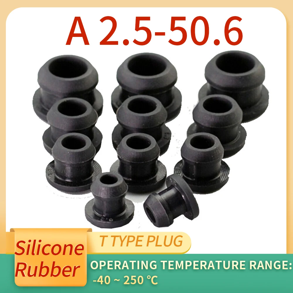 Image of 2,5-50,6 mm schwarze konische Snap-on Silikon-Gummi-T-Typ-Stopfen, Endkappen, Rohreinsätze, Hochtemperaturbeständig
