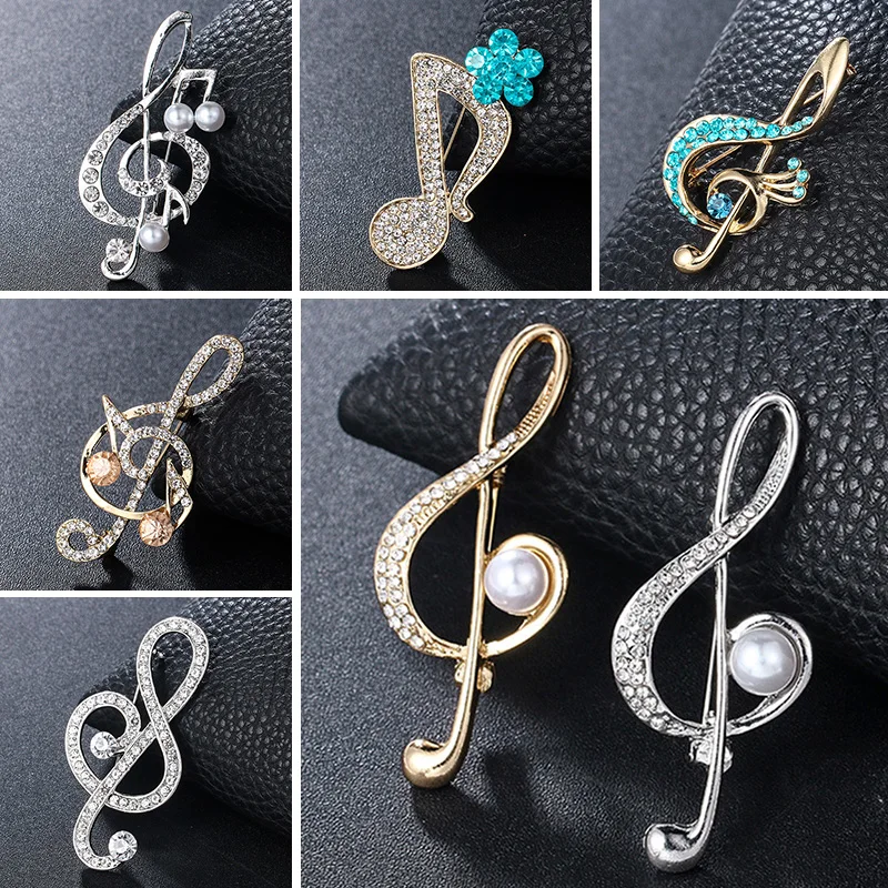 Musical Note Rhinestone Brooch Scarf Buckle Badge Lapel Pin Luxury Jewelry Brooches for Women Accessories Korean Fashion Metal