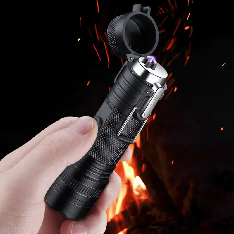 

Waterproof Rechargeable Usb Lighter Windproof Dual Arc Lighters Outdoor Camping Chargeable Lighter with Flashlight