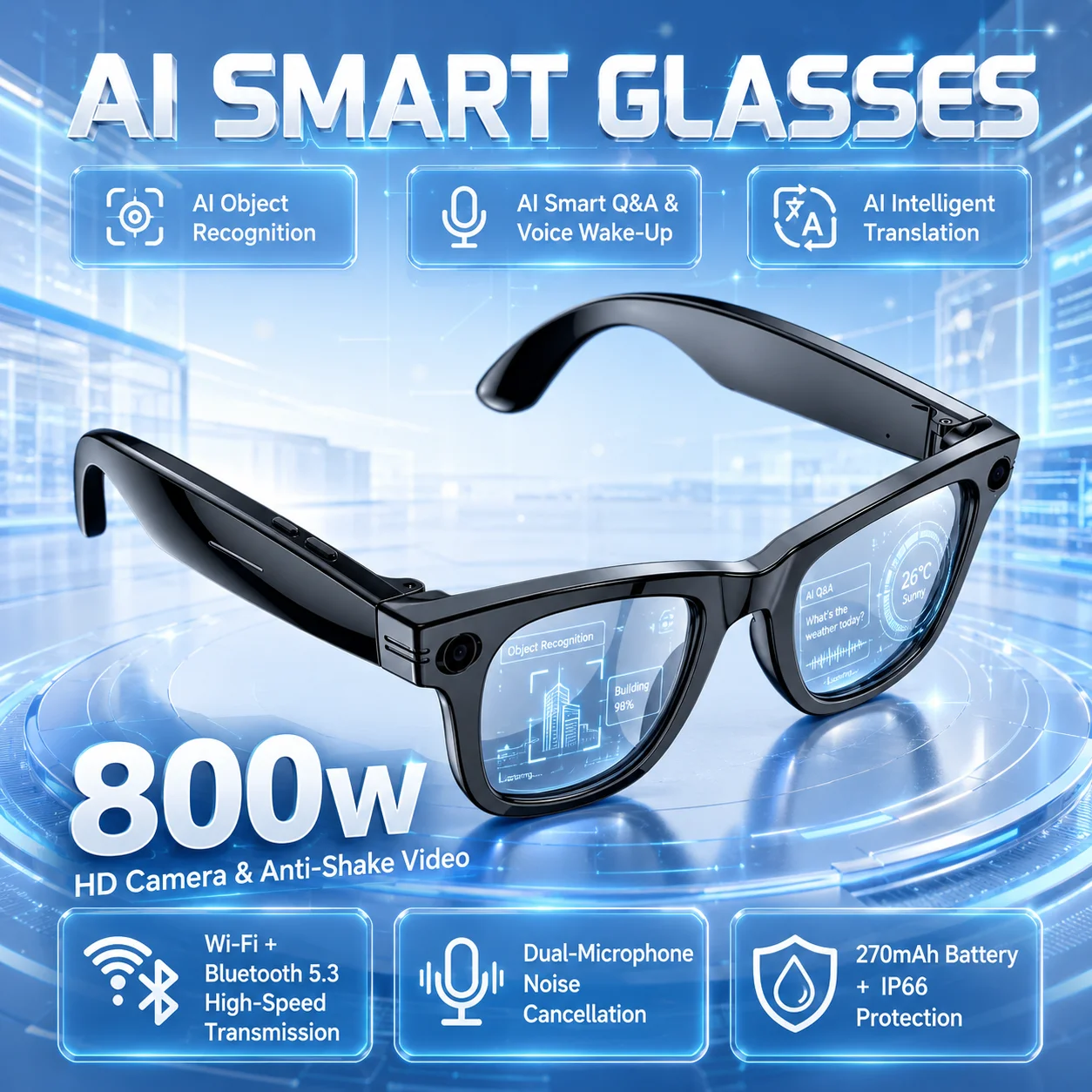 Smart Glasses Lens - Smart AI Glasses Shooting Camera 1080HD
