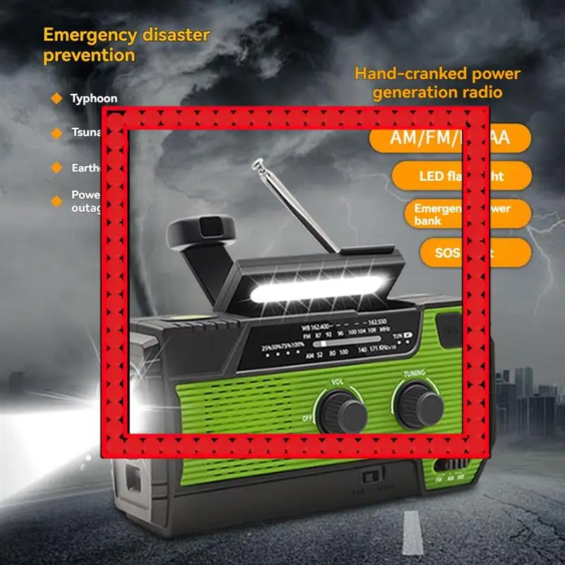 

Premium Emergency Weather Radio FM/AM/NOAA Portable Hand Crank Radio ,Flashlight ,Solar Powered 4000Mah For Outdoor Camping