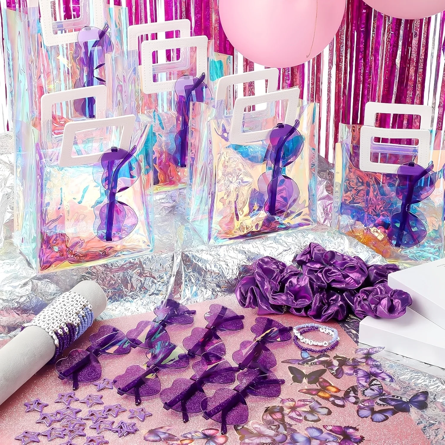 

146pcs/12 Sets Kpop Party Favors Friendship Gifts Include Bead Bracelets Heart Sunglasses Scrunchies Clips Stickers Gift Bags for Popular Vocalist Party Favors Birthday (Purple) LuxuryLounge