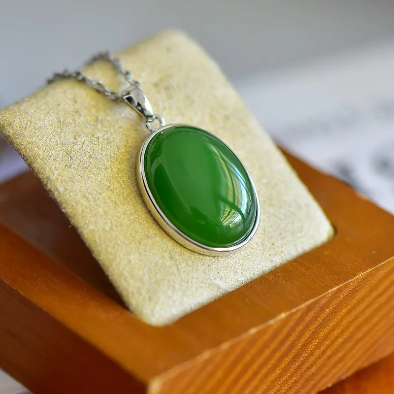 S925 Silver Pendant With Hetian Jade And Agate Cabochon, Elegant Silver Ruyi Necklace Women