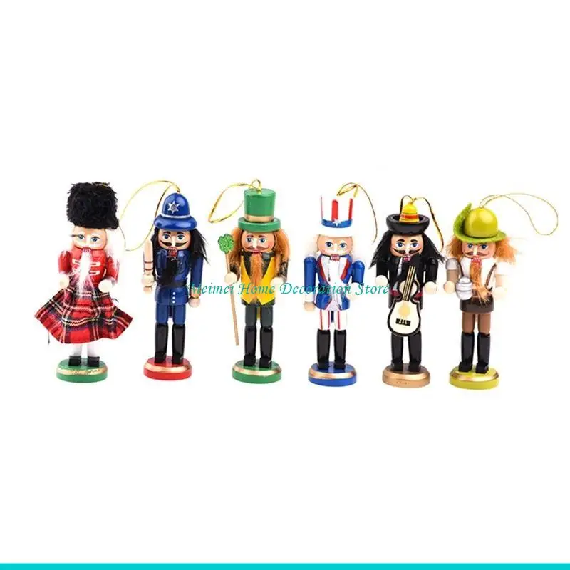 H7BF 6 Pcs Wooden Nutcracker for Doll Mini Soldiers Figure Table Puppet for Doll Orna